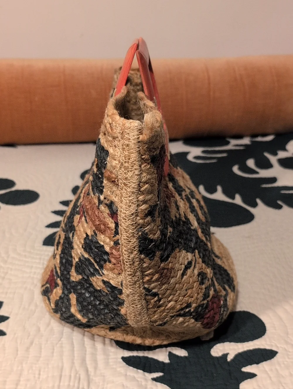 Olivia Miller Woven Straw Tote with Coral Square Handle